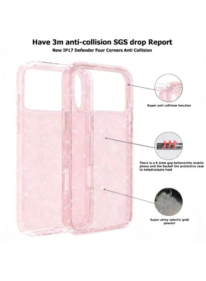 Compatible with iPhone 17 Pro Max Case Clear Glitter, Hard PC Back Shockproof Protective Bumper Cover, Sparkle Bling Sparkly Cute Slim Women Girls Phone Cases - Image 3